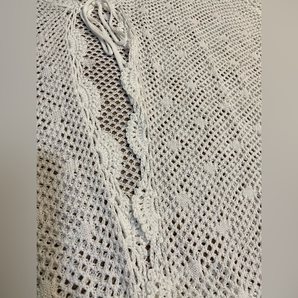 BloomChic NEW NWT Pointelle Knit Tie Lace Panel Bell Sleeve White Cardigan 22-24 - Picture 4 of 7
